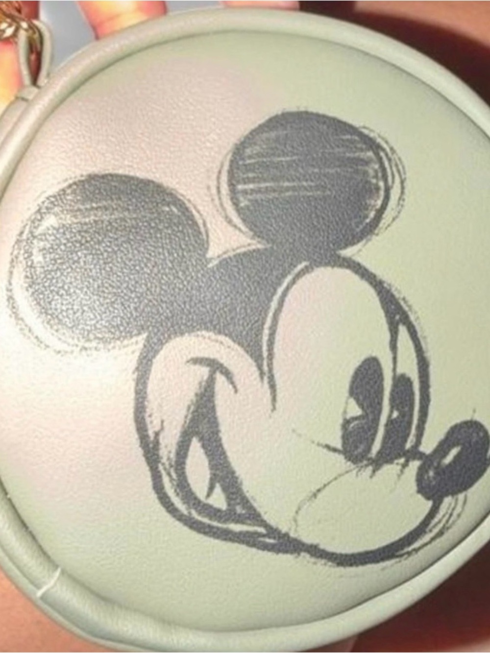 Disney Mickey Mouse Olive Green Sketch Crossbody Bag Purse Gold Zipper - Picture 7 of 7